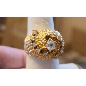 Vintage 18k HGE Gold Cocktail Ring with CZ stones